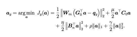 GDANT objective minimizing target-kernel mismatch plus covariance, nuisance-mode, L1 sparsity, and L2 coefficient-size penalties.